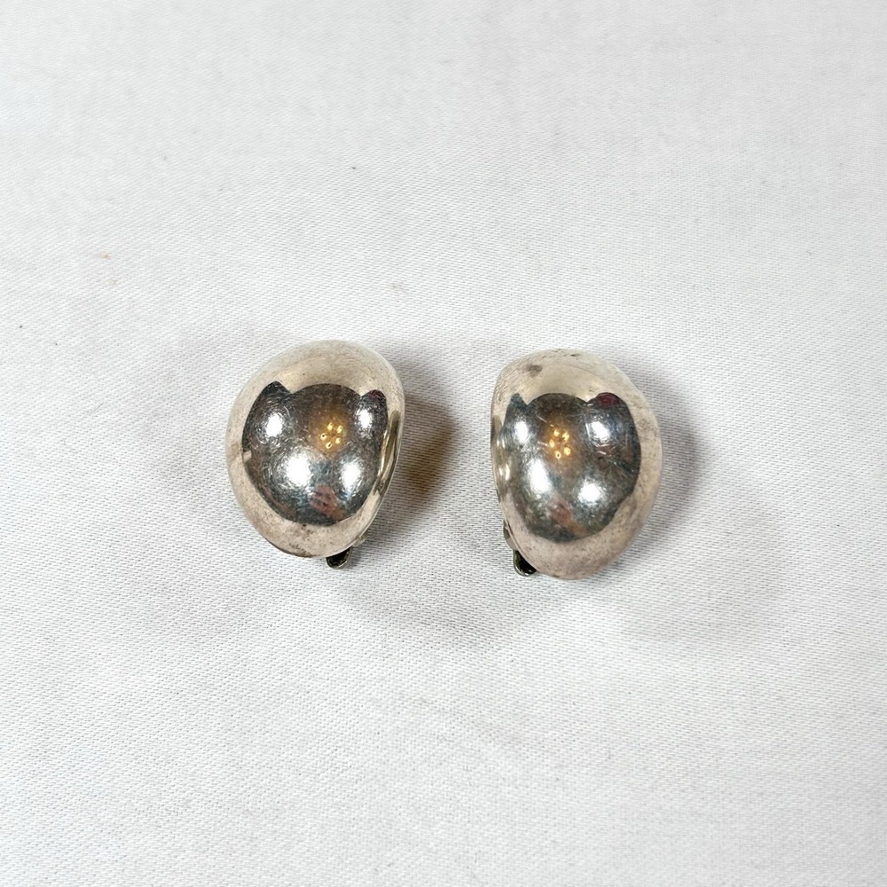 Vintage Sterling Silver Modernist Oval Dome Earrings Mexico 925 Minimalist TM 82